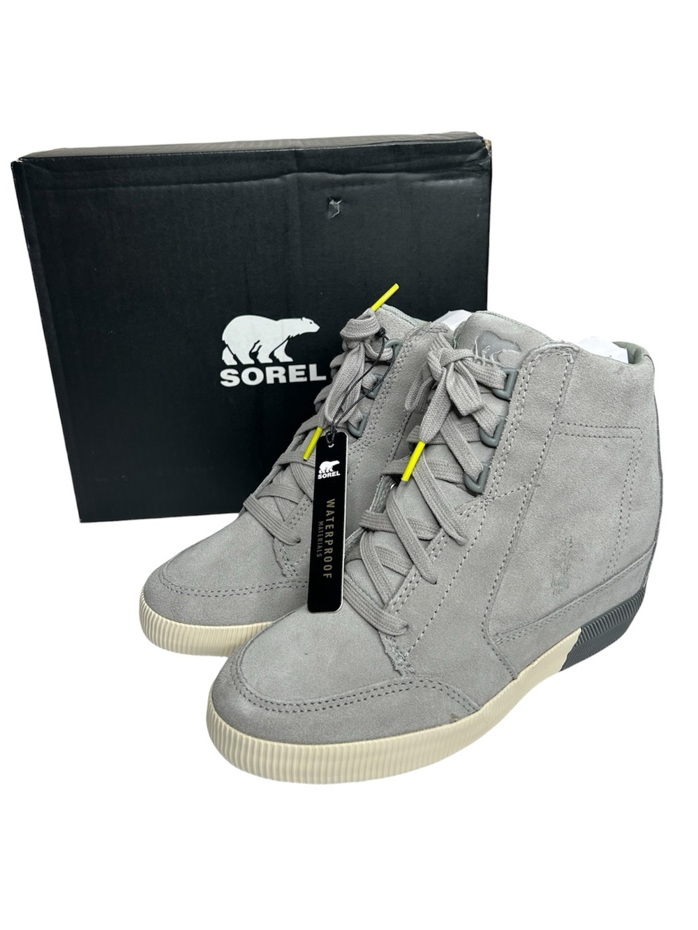 New Sorel Women's Grey Suede Wedge Sneaker Shoes 7  - Waterproof